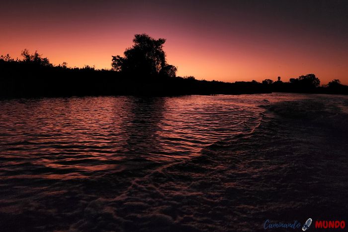 Atardecer en el rio en el Pantanal Sur